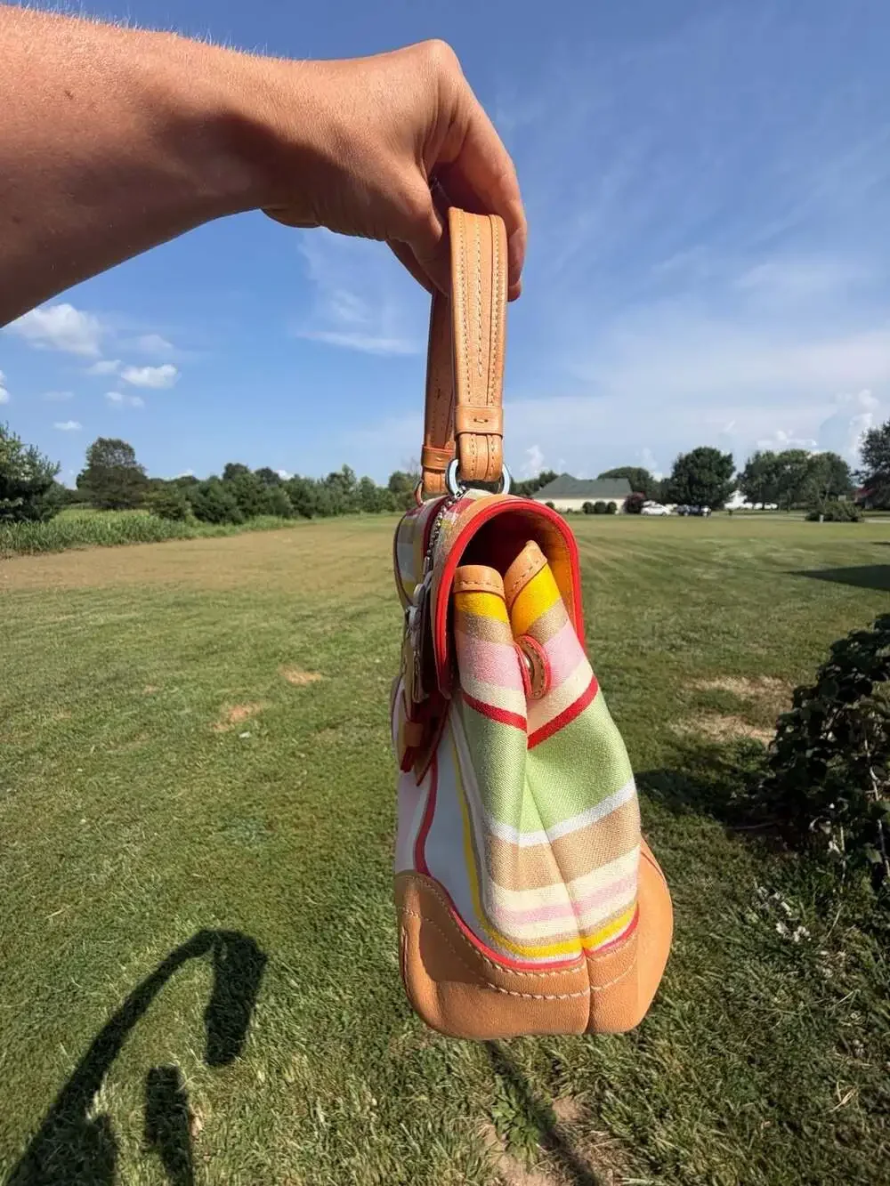Coach Soho Multi-Stripe Canvas and Leather Satchel with Daisy Charm